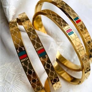 Gucci Gold Bangle (Single) with Red and Green Accents